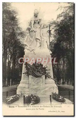 Cartes postales Sens Monument a la memoire des Enfants du Senonais morts pour la Patrie Militaria