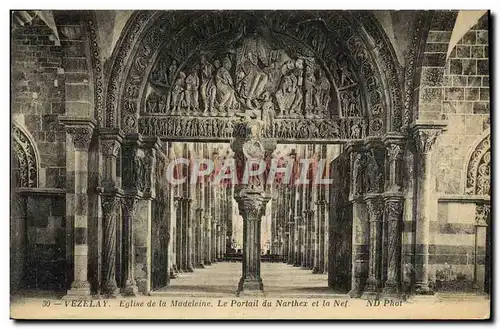 Cartes postales Vezelay Eglise de la Madeleine Le Portail du Narthex et la Nef