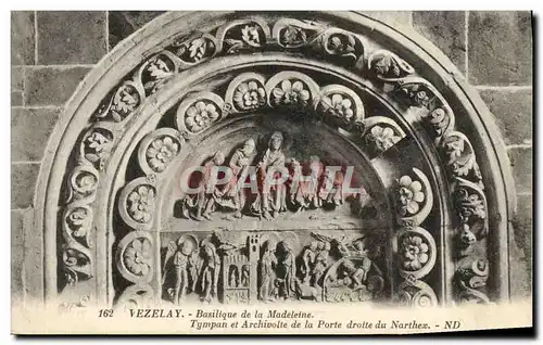 Cartes postales Vezelay Basilique de la Madeleine Tympan et archivolte de la porte droite du Narthex