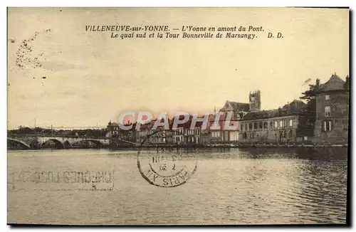 Cartes postales Villeneuve Sur Yonne L&#39Yonne En Amont Du Pont Le Quai Sud Et La Tour Bonneville De Marsangy