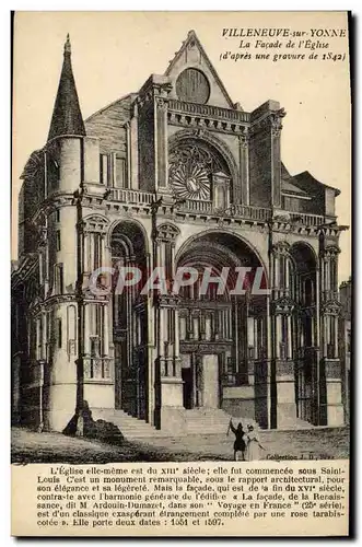 Cartes postales Villeneuve Sur Yonne La Facade De l&#39Eglise d&#39apres une gravure de 1842