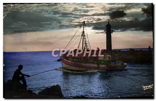 Moderne Karte Cote d&#39Azur Coucher De Soleil Bateau Pecheur Peche