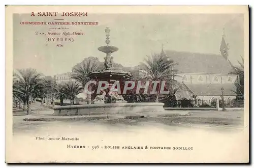 Cartes postales Hyeres Eglise Anglaise Fontaine Godillot