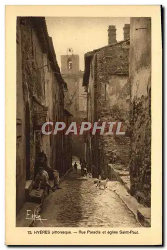 Cartes postales Hyeres Pittoresque Rue Paradis et Eglise