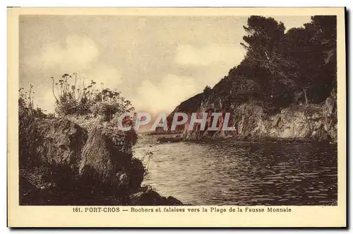 Moderne Karte Port Cros Rochers et falaises vers la Plage de la Fausse Monnaie