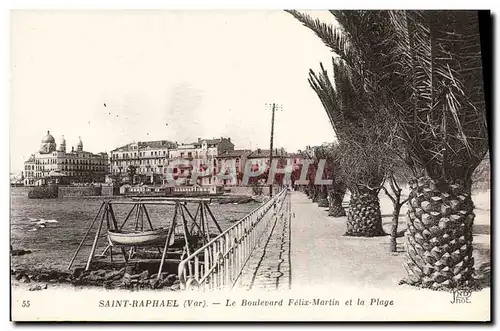 Cartes postales Saint Raphael Le Boulevard Felix Martin et la Plage Bateau