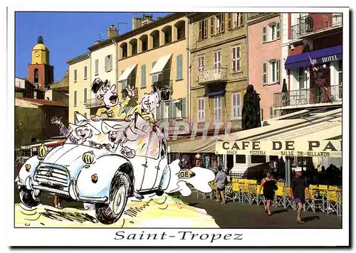 Moderne Karte Cote d&#39Azur Saint Tropez Gendarmes Religieuses Citroen 2 CV Billards