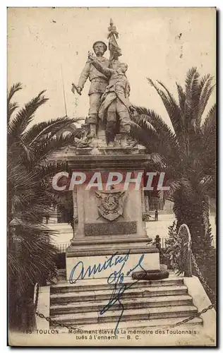 Cartes postales Toulon Monument eleve a la memoire des Toulonnais tues a l'ennemi Militaria