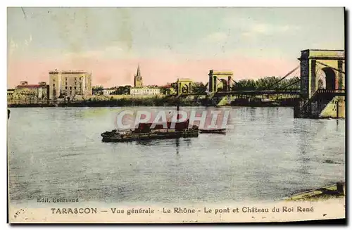 Cartes postales Tarascon Vue Generale Le Rhone Le Pont et Chateau du roi Rene Bateau