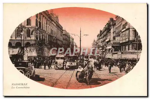 Cartes postales Marseille La Canebiere Moto Side Car Tramway