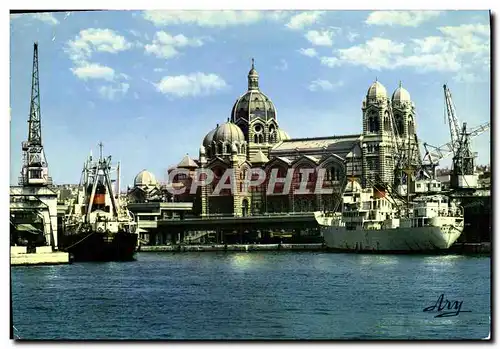 Moderne Karte Marseille La cathedrale et quai de la Joliette Bateaux