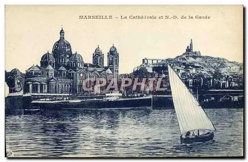 Cartes postales Marseille La Cathedrale et N D de la Garde Bateaux