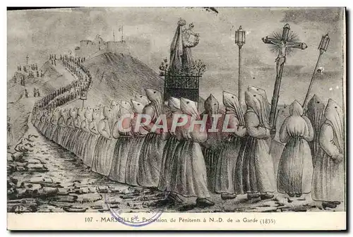 Ansichtskarte AK Marseille Procession de Penitents a N D de la Garde 1835