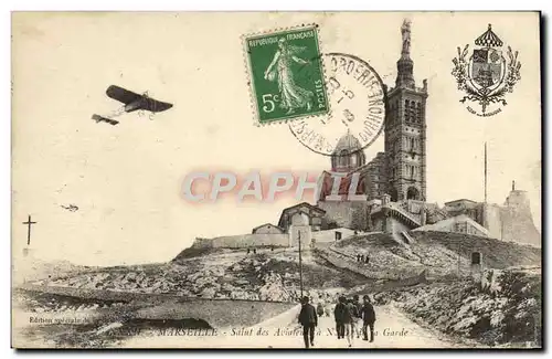 Cartes postales Marseille Salut des aviateurs a Nd de la Garde Avion