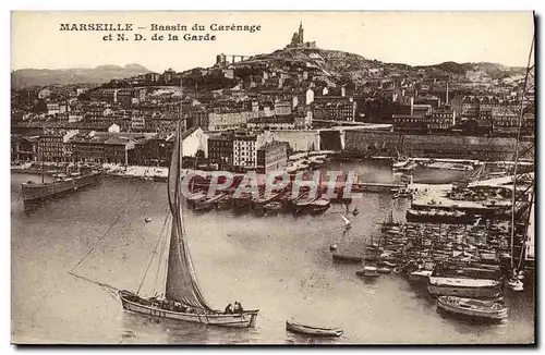 Cartes postales Marseille Bassin du Carenage et N D de la Garde Bateaux