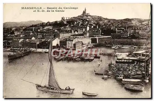 Cartes postales Marseille Bassin du Carenage et N D de la Garde Bateaux