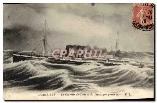 Ansichtskarte AK Marseille Le Courrier de Chine et du Japon par grosse Mer Bateau