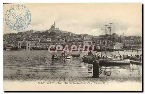 Cartes postales Marseille Vieux port et notre dame de la garde Bateaux