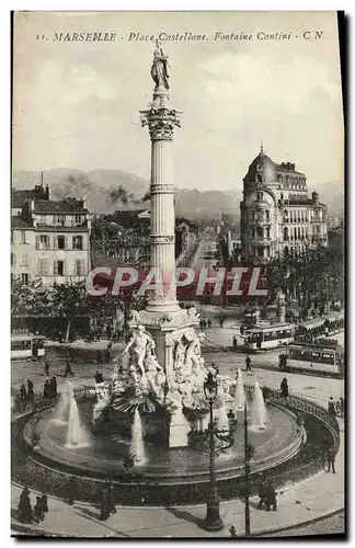 Cartes postales Marseille Place Castellane fontaine Cantini Tramways