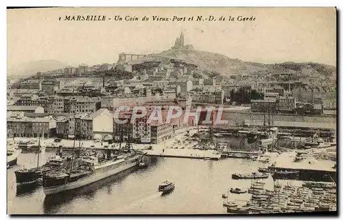 Cartes postales Marseille un coin du vieux port et ND de la garde Bateaux