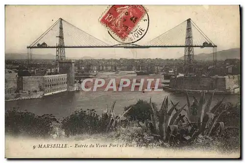 Cartes postales Marseille Entree du vieux port et pont transport