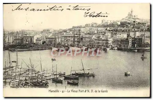 Cartes postales Marseille Le vieux port et ND de la Garde Bateaux