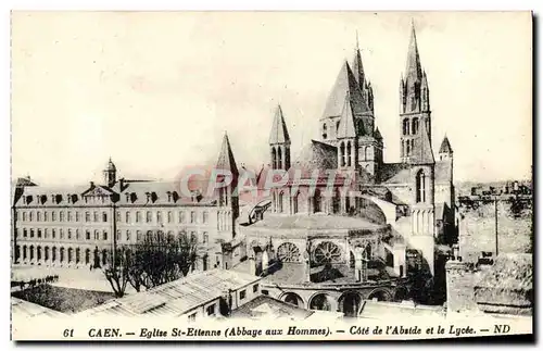 Cartes postales Caen Eglise St Etienne Cote de L&#39Abside et le Lycee