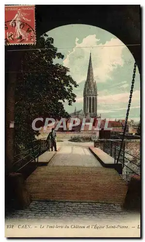 Cartes postales Caen Le Pont levis du Chateau et l&#39Eglise Saint Pierre