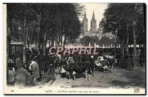 Cartes postales Caen La Place du Parc un jour de Foire Vaches TOP