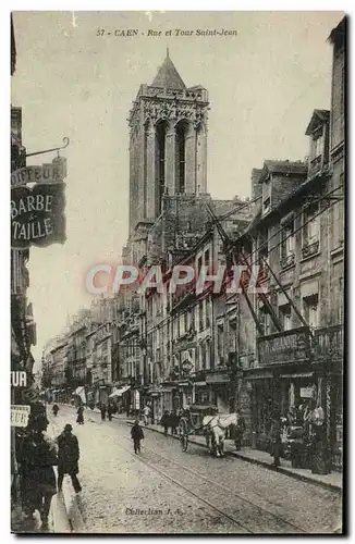 Cartes postales Caen Rue et Tour Saint Jean Coiffeur Barbe taillee