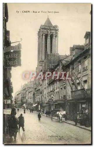 Cartes postales Caen Rue et Tour Saint Jean Coiffeur Barbe Taillee