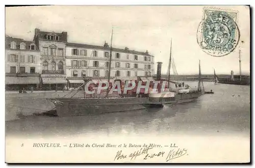 Cartes postales Honfleur L&#39Hotel du Cheval Blanc et le Bateau du Havre