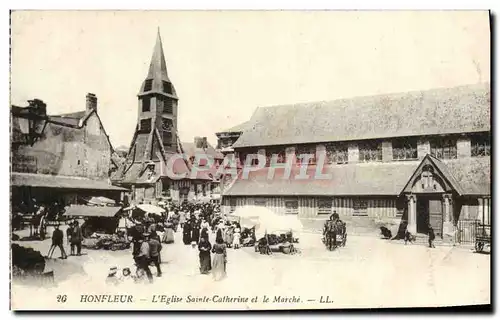 Ansichtskarte AK Honfleur L&#39Eglise Saint Catherine et le Marche