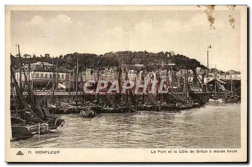 Cartes postales Honfleur Le Fort et le Cote de Grace a maree haute Bateaux