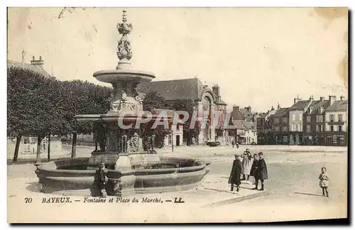 Cartes postales Bayeux Fontaine et place du marche Enfants