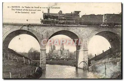 Cartes postales Bayeux la viaduc de l'aure et vue sur la cathedrale Train