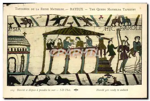 Ansichtskarte AK Tafisserie de la reine mathilde bayeux Harold se dispose a prendre la mer