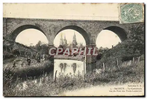 Ansichtskarte AK Bayeux La cathedrale vue du pont des Trois Lanternes enfants Peche Pecheur