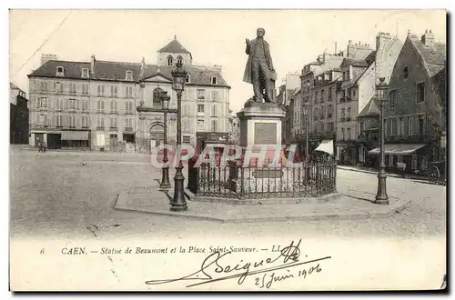 Cartes postales Caen statue de beaumont et la place saint sauveur