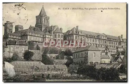 Cartes postales Caen L&#39Hotel Dieu Vue generale et l&#39Eglise Saint Gilles