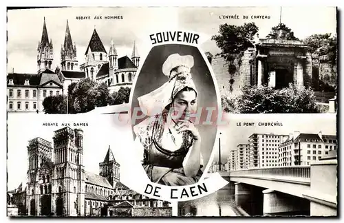 Moderne Karte Caen Abbaye aux hommes L&#39entree du chateau Abbaye aux dames Le pont Chruchill