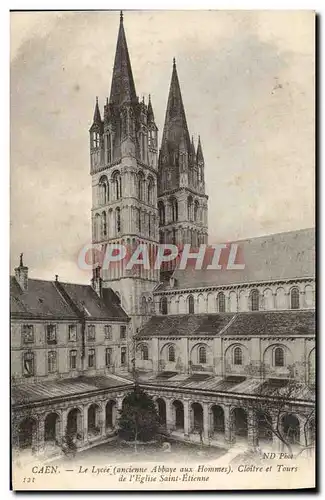 Cartes postales Caen Le Lycee Cloitre et Tours de l&#39Eglise Saint Etienne