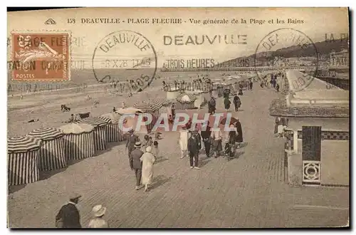 Cartes postales Deauville plage fleurie vue generale de la plage et les bains