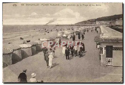 Cartes postales Deauville plage fleurie vue generale de la plage et les bains