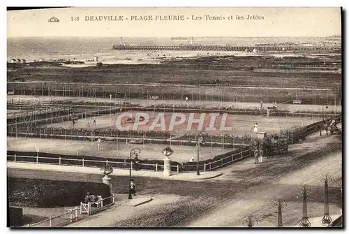 Ansichtskarte AK Deauville parterres fleurie les tennis et les jetees