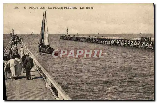 Cartes postales Deauville La plage fleurie les jetees