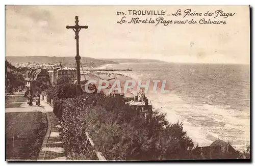 Cartes postales Trouville Reine des Plages La mer et la plage vues du calvaire