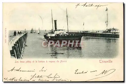 Cartes postales Trouville Sur Mer Les deux jetees et le bateau a vapeur du Havre