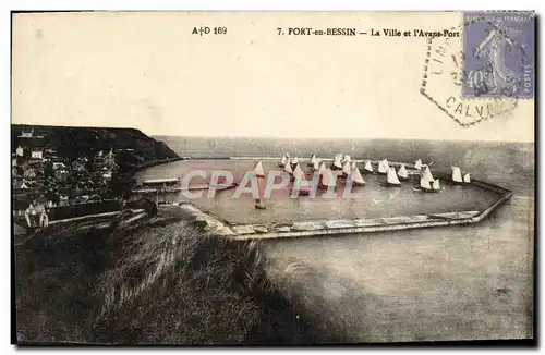 Cartes postales Port En Bessin La ville et l&#39avant port Bateaux