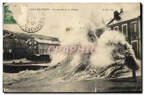 Cartes postales Port En Bessin La tempete du 21 fevrier